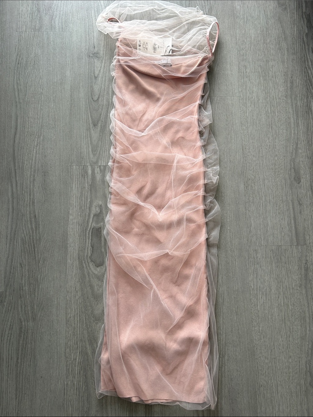 Zara Blush Pink Midi Dress with Sheer Overlay